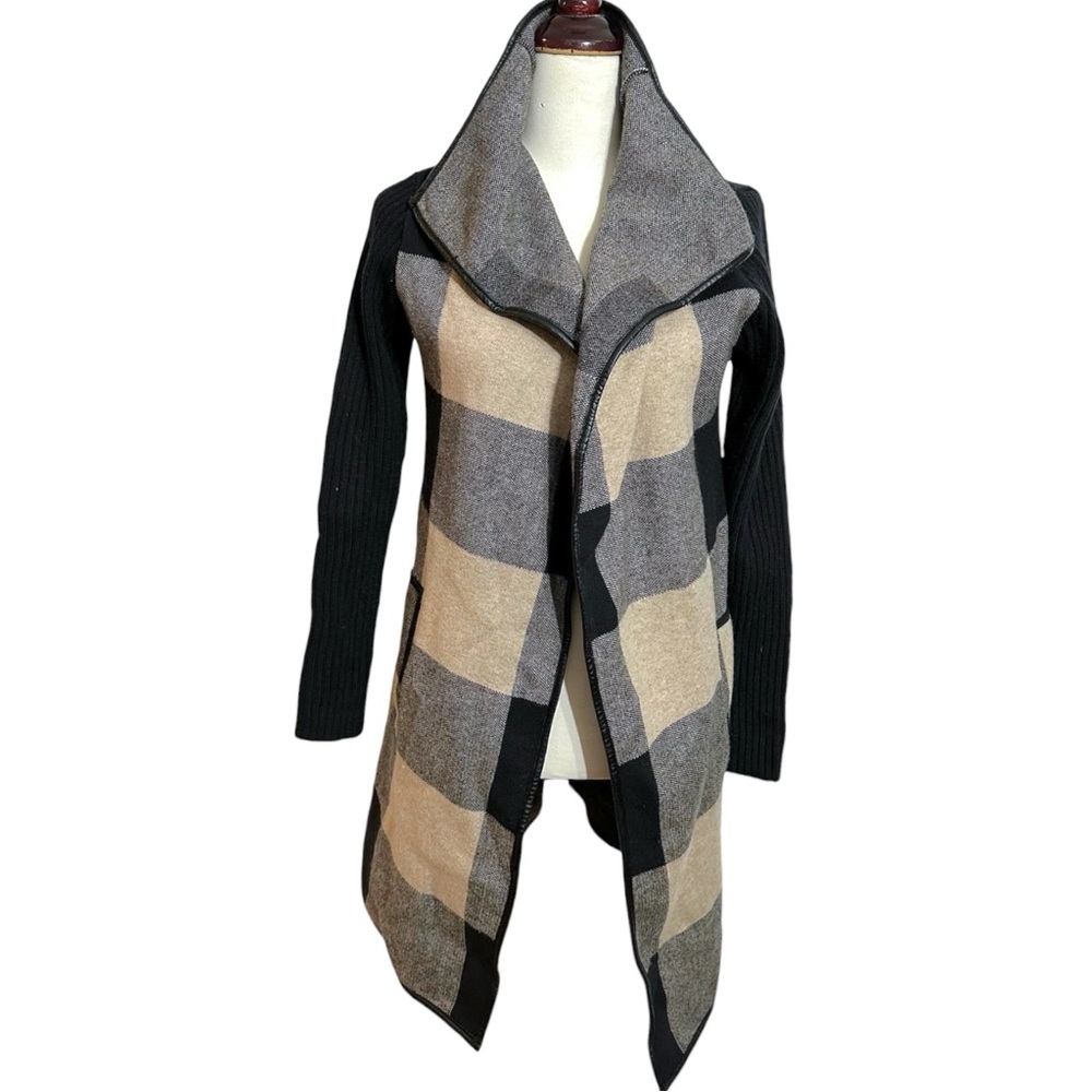 Love Token Buffalo Plaid Drape Open Front Cardigan-Style Jacket Size XS NO BELT